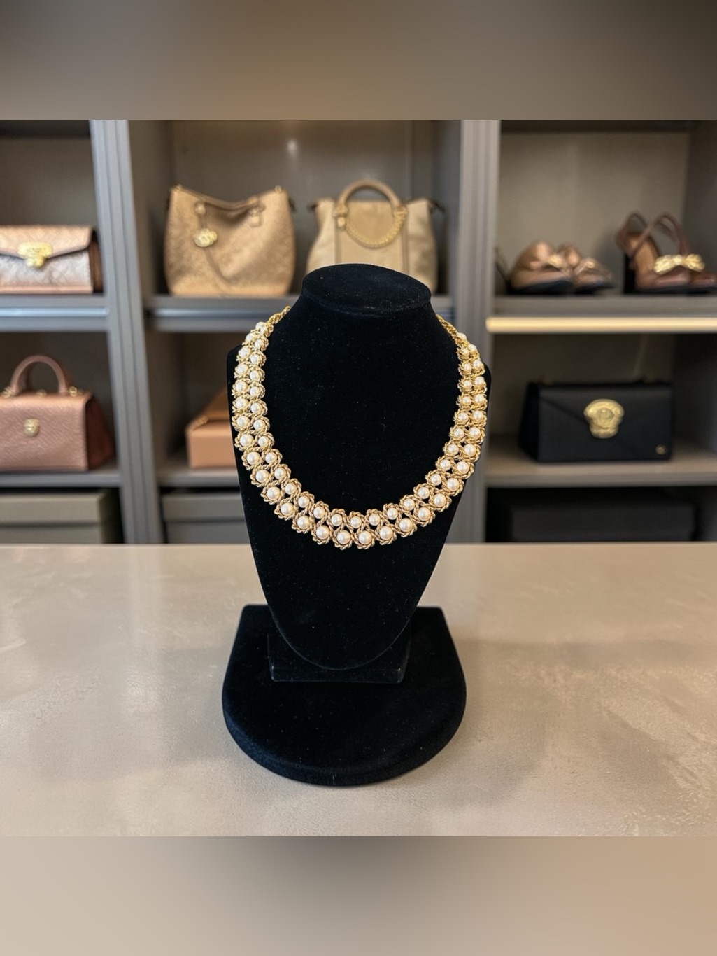 Napier Authentic Luxury Vintage Retro Double Row Faux Pearl Statement Necklace